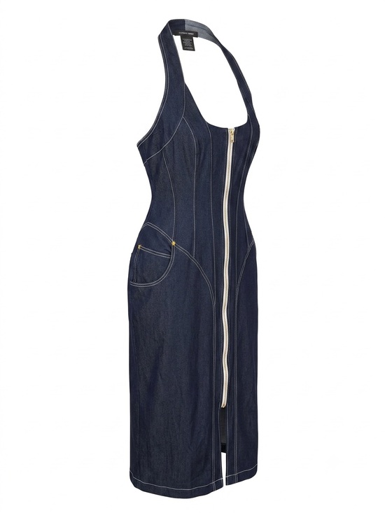 Innovare Denim Dresses & Skirts - Dark Blue Denim Zip-Front Halter Overalls Dress